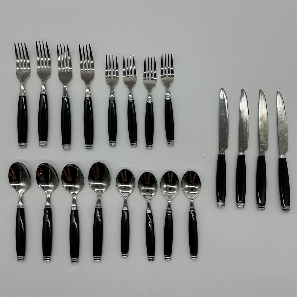 Pfaltzgraff Tabletones Black Stainless Steel Flatware 20 Piece Set Service 4